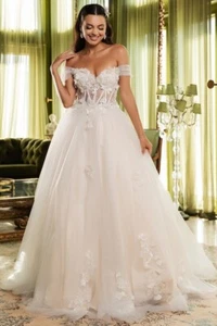 Off Shoulder Bustier Corset A Line Wedding dress colors Ivory-nude sizes 2 - 20 - Picture 1 of 5