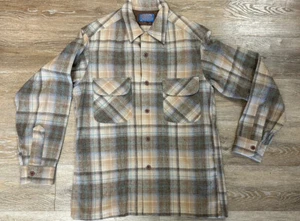 De colección Pendleton Tablero de Lana a Cuadros Cuello de Bucle Solapa Bolsillos M Beige Hombres - Imagen 1 de 15