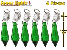 6 EMERALD GREEN TORPEDO CHRISTMAS DECORATIONS TREE DROPLETS GLASS CRYSTALS DROPS