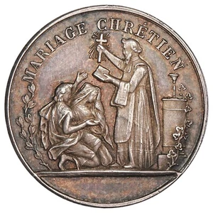 France - médaille de mariage 1884 - Mariage Chrétien - C.V argent poinçon corne - Imagen 1 de 3
