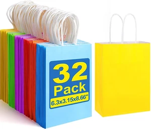 32 Pieces Paper Gift Bags Kraft Paper Party Favor Bags Bulk with Handles 6 Color - Picture 1 of 9