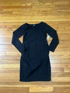 Old Navy Maternity Dress Black Long Sleeve Bodycon Stretch Size Medium NWT - Picture 1 of 5