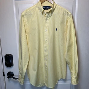 Ralph Lauren Men’s Classic Fit Pinstripe Yellow/White Shirt Sz M EUC - Picture 1 of 12