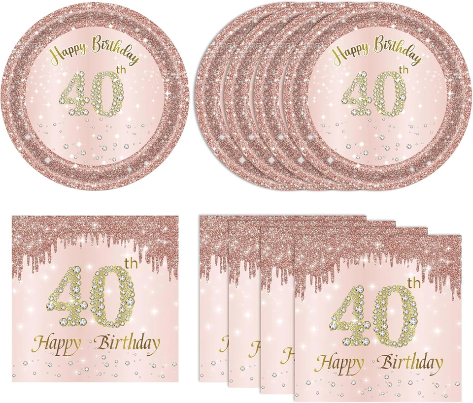 40 PCS 40Th Birthday Decorations for Women 40Th Birthday Plates and Napkins Set  - Image 1 of 4