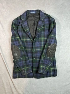 POLO RALPH LAUREN TARTAN BLAZER 100% WOLLE LEDER ELLENBOGENPOLSTER - Bild 1 von 9