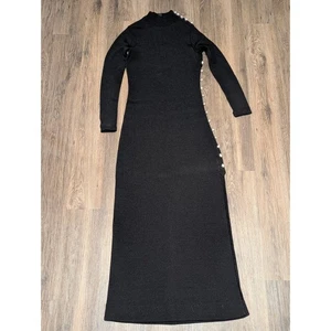 Vintage The Knit Group Black Maxi Dress Size 6 Mock Neck Long Sleeve Button Slit - Bild 1 von 4