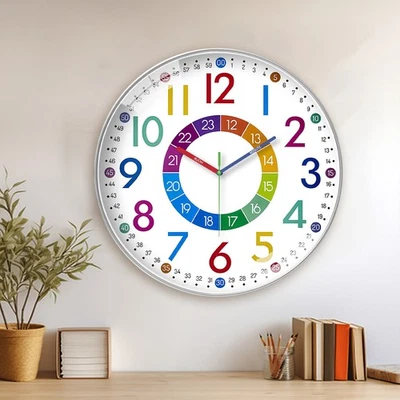 Colorido Reloj de Enseñanza, Reloj de Cuarzo Redondo Silencioso, Decoración Habitación Infantil Foto 1 de 4