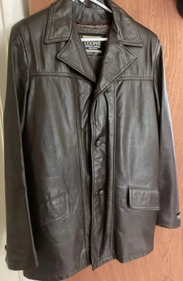 复古 Cooper 纽扣皮革夹克,带可拆卸抓绒衬里二手状况完好 — 第 1/4 张图片