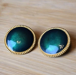Pendientes Trifari Vintage Años 70 Verde Lucita Cabujón Tono Dorado Clip En Declaración - Imagen 1 de 24
