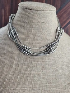 Vintage silberfarben Boho 6 Strang Röhre & Kugel Perlen Statement Licht Tribal Retro - Bild 1 von 10