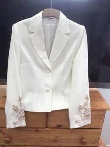 Ladies Ivory Button front Embellished Jacket Size 12 Beautifully beaded, Lined - Picture 1 of 7