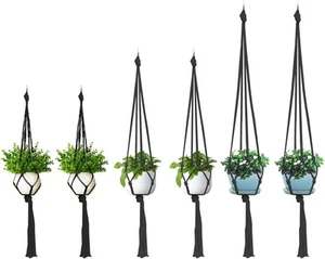 Macrame plant hanger, 6 Pack Black Indoor Outdoor Hanging Planter Flower Pot Bas - Picture 1 of 7