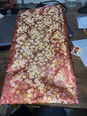 Vintage Silk Fabric Rose Good Pink 35” wide X 2 Yards Long Woven Floral Brocade - Image 1 of 4