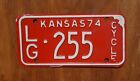 LOGAN COUNTY Kansas MOTORCYCLE License Plate 1974 - NICE ORIGINAL