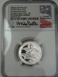 2018-s Proof Silver Quarter Cumberland Island. NGC PF70 U-CAM. Sign: Mike Castle - Picture 1 of 7