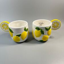 Set of 2 Lemon Cup Lemon Slice Handle Tea Cup Coffee Mug Yellow By Lang