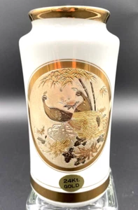 Vintage Art of Chokin (Japan) Porcelain Pillar Vase, Two Peacocks, 24KT Gold - Picture 1 of 8