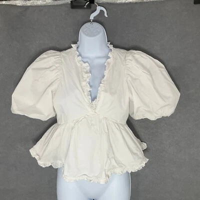 Endless Rose Peplum Top Ruffle V Neck Puff Sleeve Blouse Peasant Romantic XS - Image 1 of 4