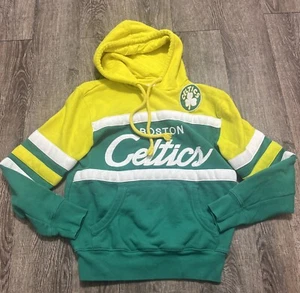 Boston Celtics Sweatshirt Mens Small Green Yellow Hoodie Throwback Mitchell Ness - Picture 1 of 8