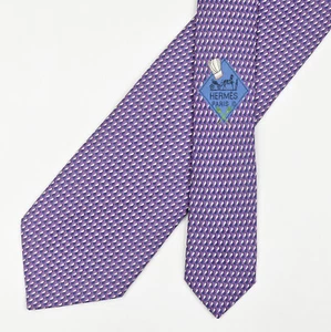 Hermes Tie Silk Necktie 645729 PA Cheese Grater on Purple - Picture 1 of 6