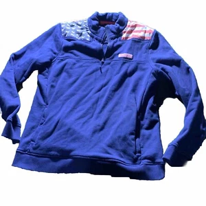 Vineyard Vines Sweatshirt Youth XL Women SM Blue Red American Whale 1/4 Zip - Picture 1 of 12