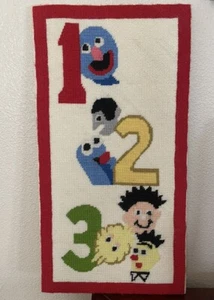 Vintage Sesame Street Matted Needlepoint Cross Stitch Completed 70s Art 9x18” - Picture 1 of 16