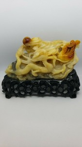 Chinese Soapstone shoushan Carved Dragon & Phoenix Sculpture