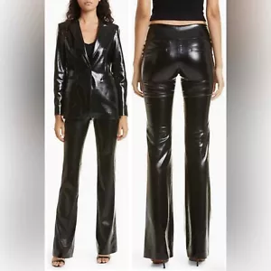Alice + Olivia Women Black Vegan Leather Flare Mid Rise Boot-Cut Olivia Pants 12 - Picture 1 of 7