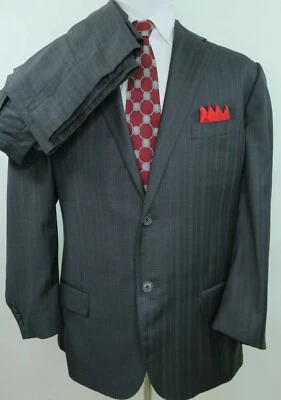 Terno masculino italiano Corneliani lã pura cinza acastanhado listrado 2 peças 34x29 39 P - Imagem 1 de 4