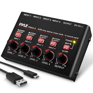 Pyle 4-Channel Wireless BT Streaming Mini Line Mixer w/ USB Audio Interface - Picture 1 of 7