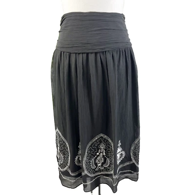 Falda Nygard Talla 6 Negra Transparente Arrugada Paisley Lentejuelas Rodilla Completa Boho Modesta Foto 1 de 4