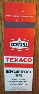 TEXACO GAS STATION MATCHBOOK: HOPEDALE (OAKVILLE, ONTARIO) (EARLY 1970s) -F24 - Picture 1 of 2
