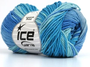 LOT OF 8 Ice LORENA PRINT Yarn #81377 TURQUOISE MINT GREEN BLUE Light Cotton DK - Picture 1 of 4