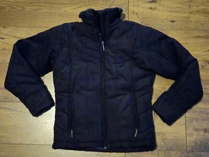 Columbia Sz S Women Black Faux Suede Puffer Quilted Jacket w Faux Fur collar - Picture 1 of 16