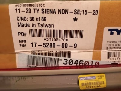 Reflector de parachoques trasero derecho TYC LX2830100C para Toyota Sienna 2011-2020 nuevo en caja Foto 1 de 3