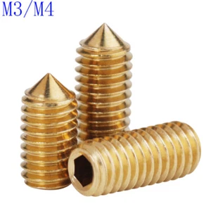 M3 M4 Solid Brass Grub Screw Cone Point Allen Hex Socket Set Screws Socket Bolts - Picture 1 of 4