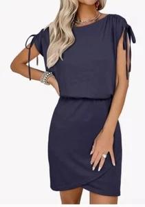 NWT Drawstring Cap Sleeve Dress Size XXL. Navy Blue with crew neck. - Picture 1 of 3