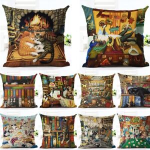 Cute Cat Printed Pattern Pillow Christmas Chair Cushion Cover Home Decoration