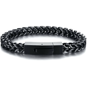 Men's Stainless Steel Hip Hop Wheat Link Chain Bracelet, Silver or Black Color