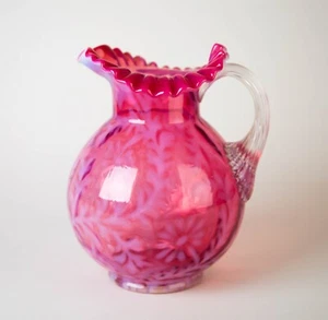 Fenton LG Wright Fern & Daisy Cranberry Opalescent Large Pitcher Vintage Glass - Picture 1 of 9