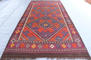 5x11 ft Vintage Wide Hallway rug, Flatweave Kilim Runner rug, Geometric Area Rug - Picture 1 of 15