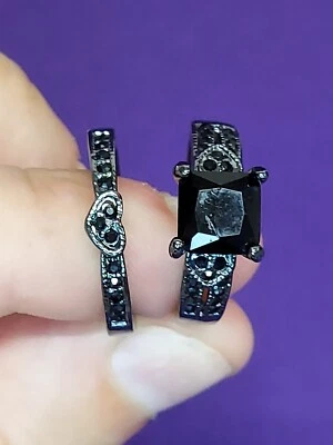 Обручальные кольца R16-R17 из стерлингового серебра 925 пробы черные размер 6,5 - Изображение 1 из 4