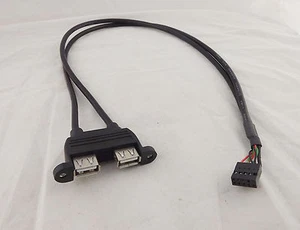 1x Dual USB2.0 A Female to Motherboard 9 Pin Header Cable with Screw Panel Holes - Picture 1 of 9