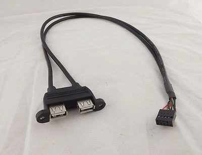 50cm Dual USB 2.0 A Female Panel Mount To 10 Pin 0.1" Header Motherboard Cable - Image 1 of 4