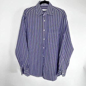 Bugatchi Uomo XL Shaped Fit Dress Shirt Purple Blue Striped 100% Cotton - Picture 1 of 12