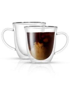 JoyJolt Serene Double Wall Glass Coffee Mugs 13.5 oz Set of 2 Clear