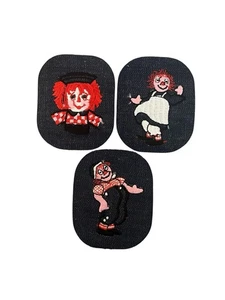 Vintage Raggedy Ann & Andy Embroidered Patch Denim Material 1970s Doll Lot of 3 - Picture 1 of 10