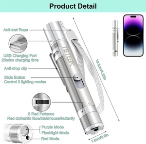 USB Rechargeable Cat Toy, 3 Light Modes, 5 Patterns Interactive Kitten Toy - Picture 1 of 3