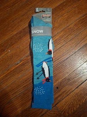 Darn Tough EE. UU. Lana Merino Nieve Sobre la pantorrilla Mujer Aqua Calcetines Pingüinos Esquí Foto 1 de 4