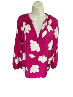 Blusa para mujer Theory color fushia blanco pétalo abierta 100 % seda talla pequeña Foto 1 de 4